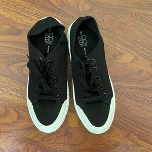 Black Canvas Sneakers with White Soles